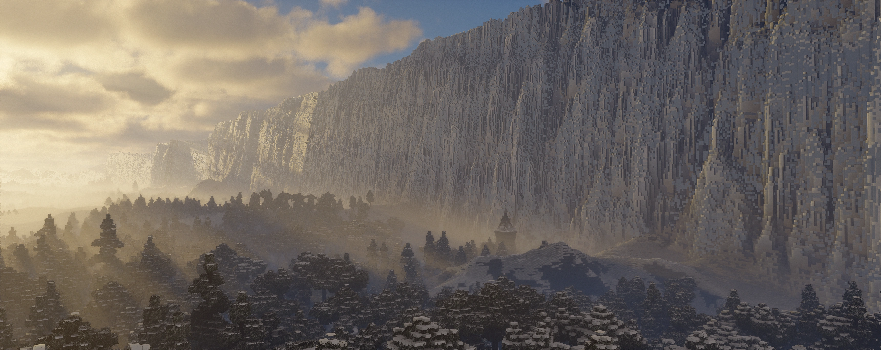 The Wall — a massive ice fortification stretching across a frozen northern landscape, recreated in Minecraft
